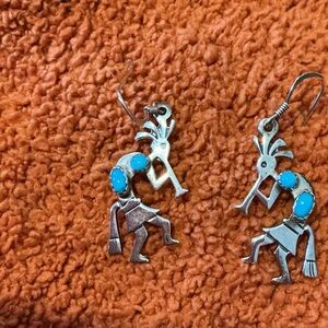 Vintage 925 Marked & Turquoise Kokopelli Earrings